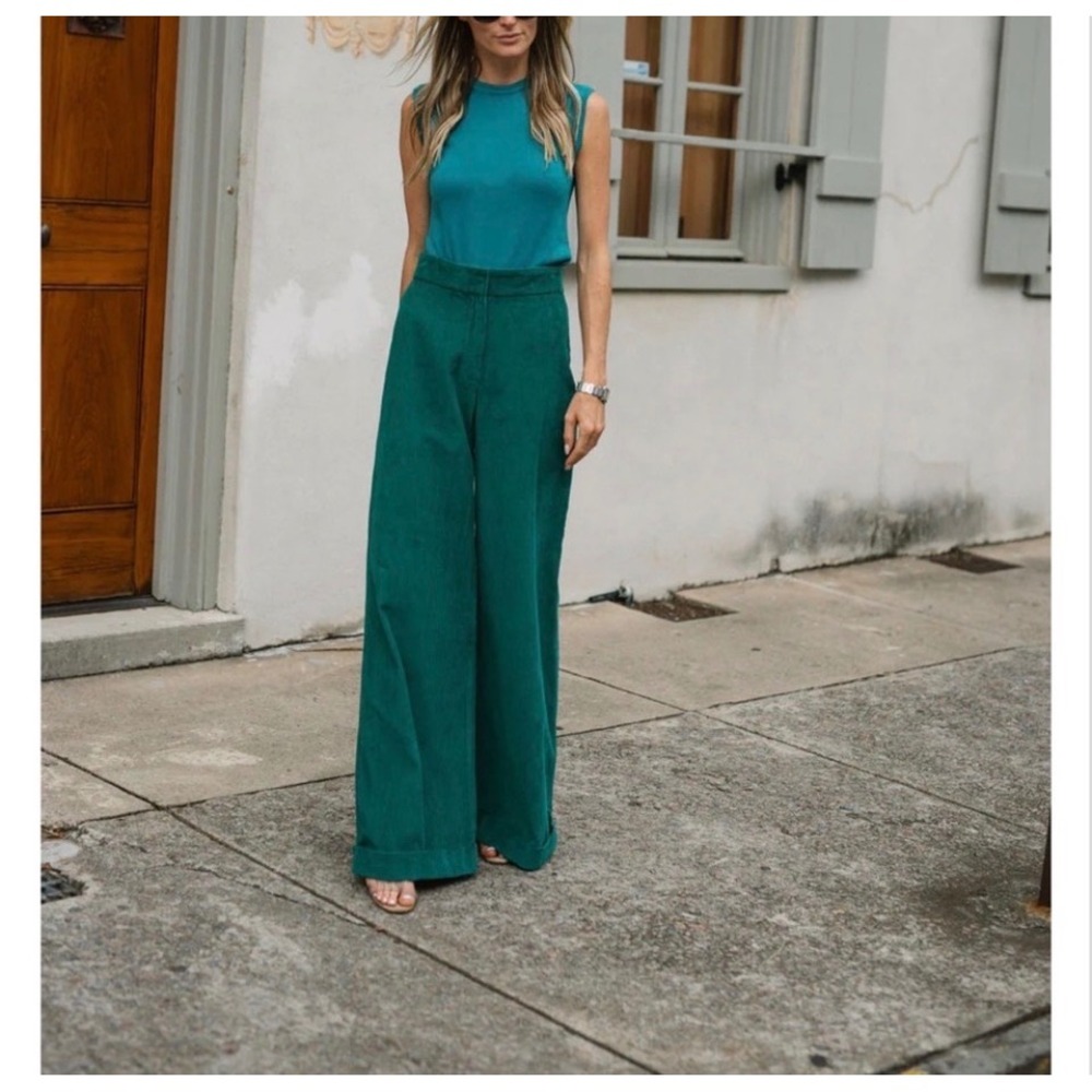 NWT Julia Amory Julia Pant Cord Green Corduroy Wide Leg Trousers XL